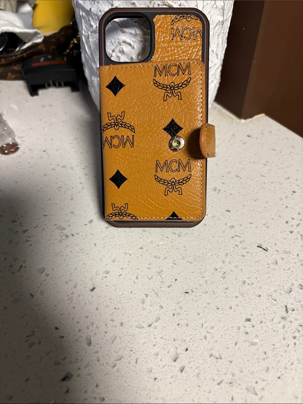 MCM Cognac Logo Wallet Phone Case - Cognac